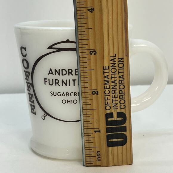 white milk glass mug coffee time clock graphic andrea’s furniture sugarcreek oh - Picture 2 of 5